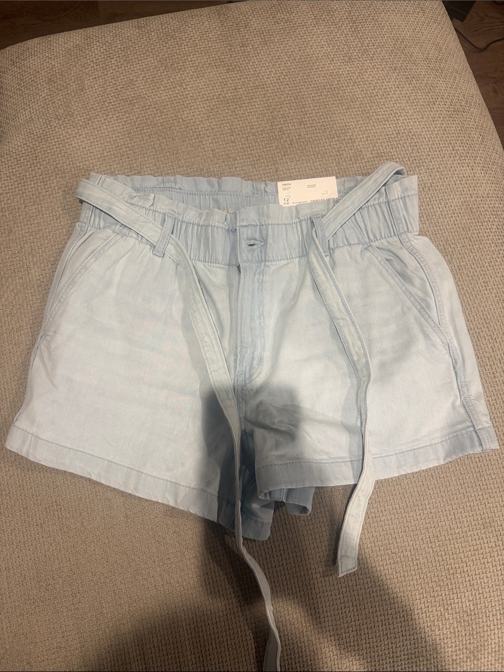 American Eagle Outfitters Light Blue High-Waist Paperbag Shorts